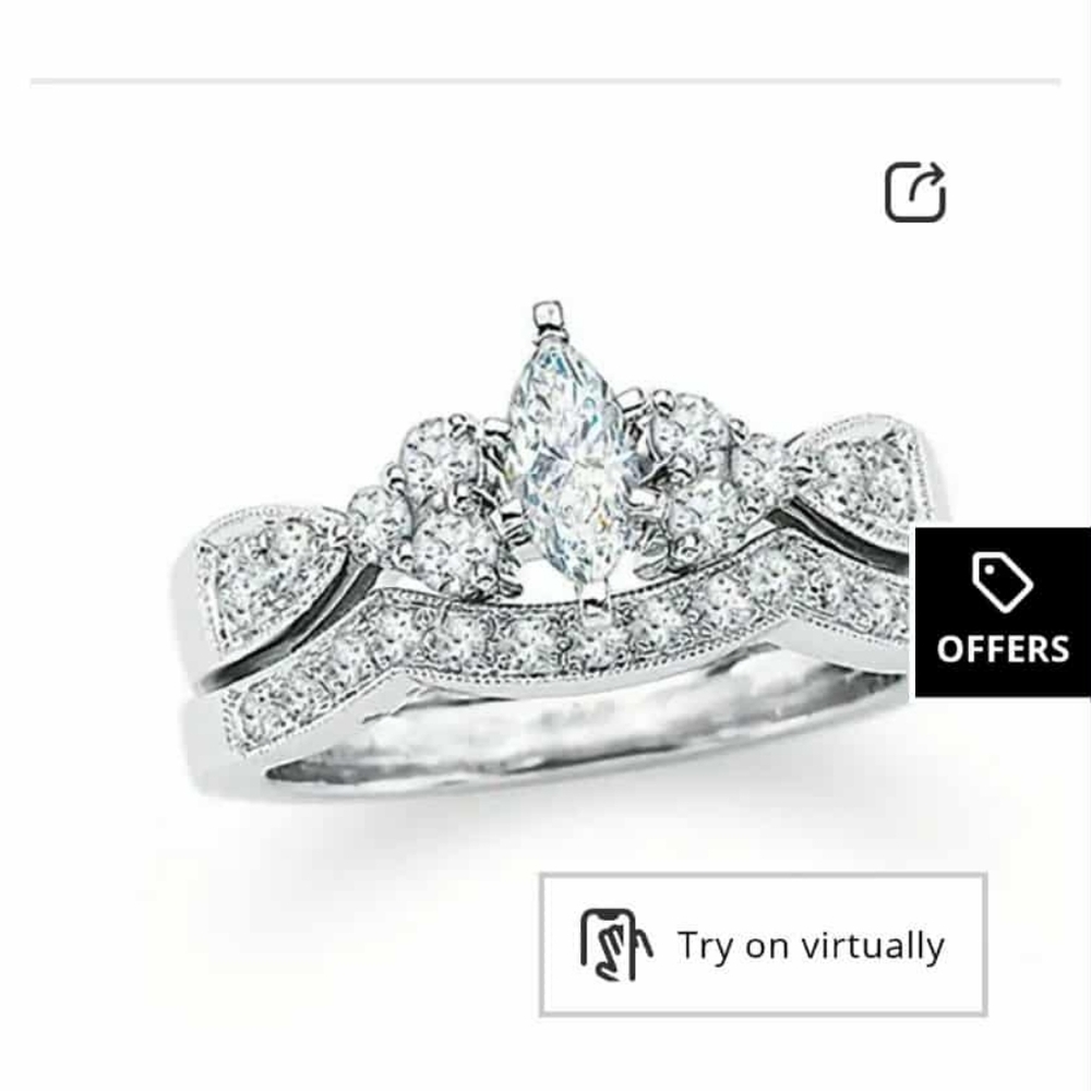 Wedding Set Natural Diamond Rings, 14K White Gold - Picture 6 of 7